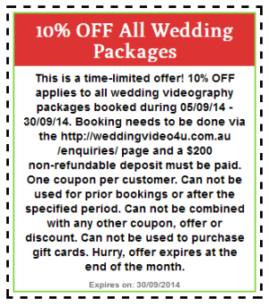 Click to save 10% OFF on all wedding videos in September